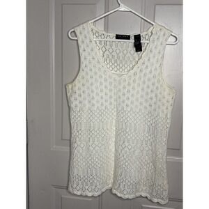 Axcess Tank Top Womens Large White Crochet Knit Lined Scoop Neck Sleeveless